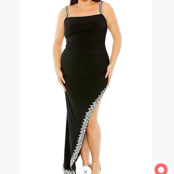 Mac Duggal Asymmetrical Side Slit Lace Up Rhinestone Embellished Gown Size 20W - Picture 5 of 14